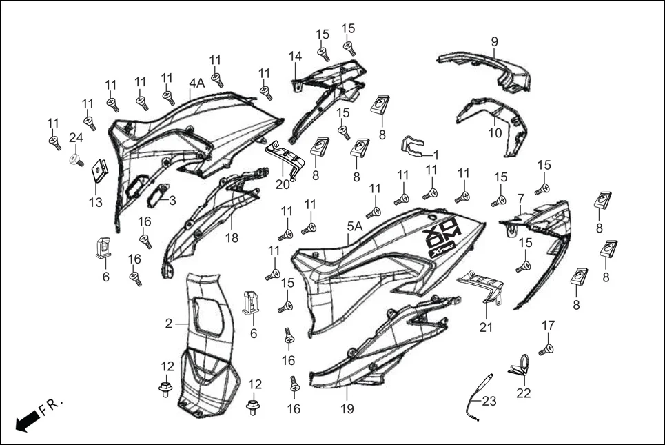 F-8-ZX BODY COVER assembly diagram for Hero XOOM 110 BSVI OBD II(April,2023)