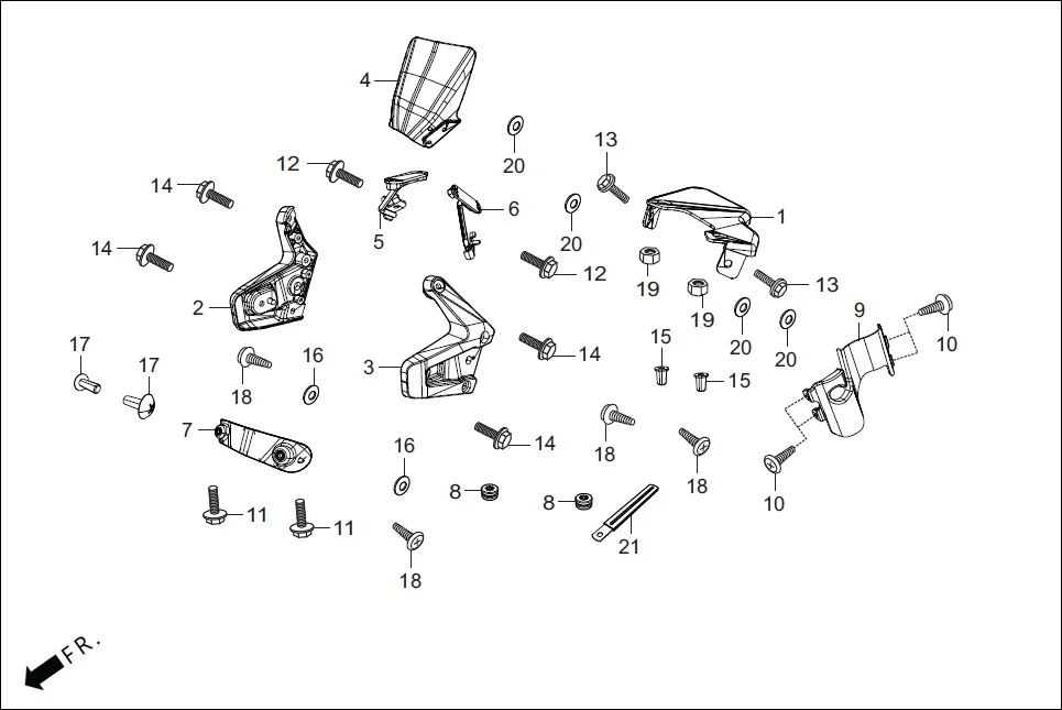 F-1A FAIRING (FR. VISOR/COWL/STAY) assembly diagram for Hero Xpulse 200 4V(July 2022)