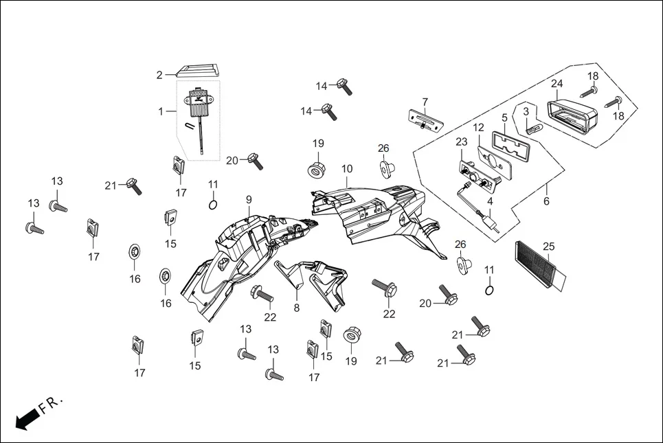 F-20 REAR FENDER assembly diagram for Hero Xpulse 200 4V(July 2022)