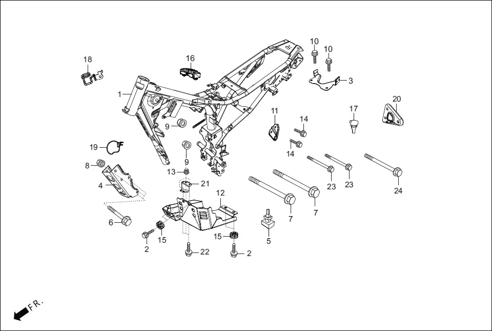 F-25 FRAME BODY assembly diagram for Hero Xpulse 200 4V(July 2022)