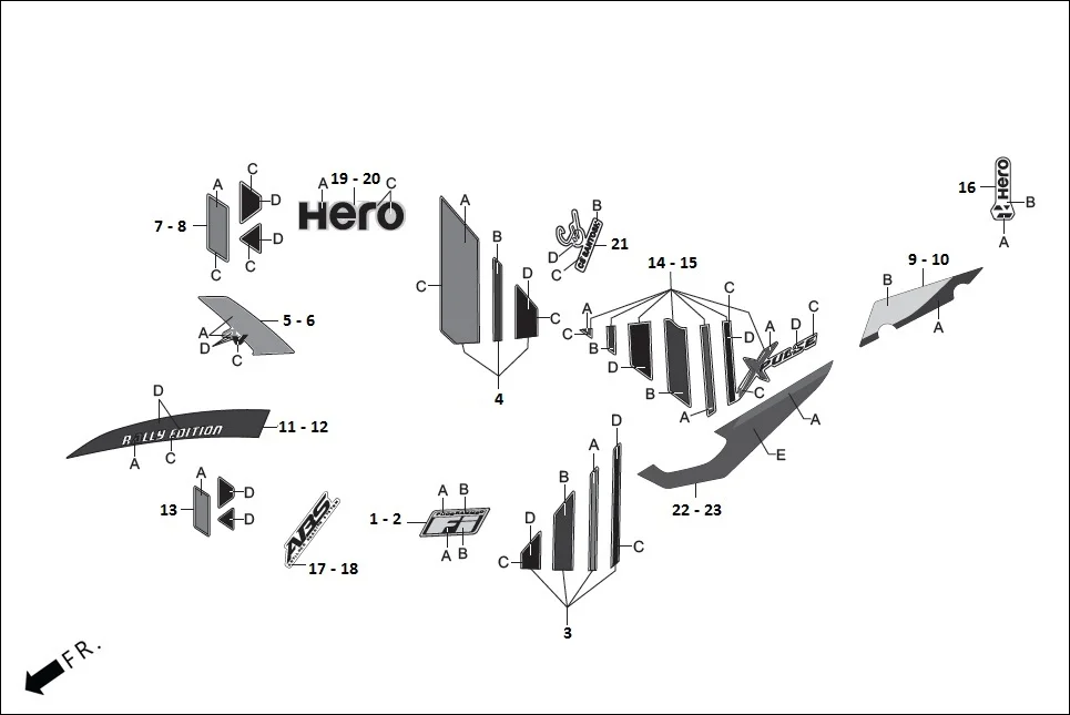 F-27 STRIPE/ MARKS assembly diagram for Hero Xpulse 200 4V(July 2022)