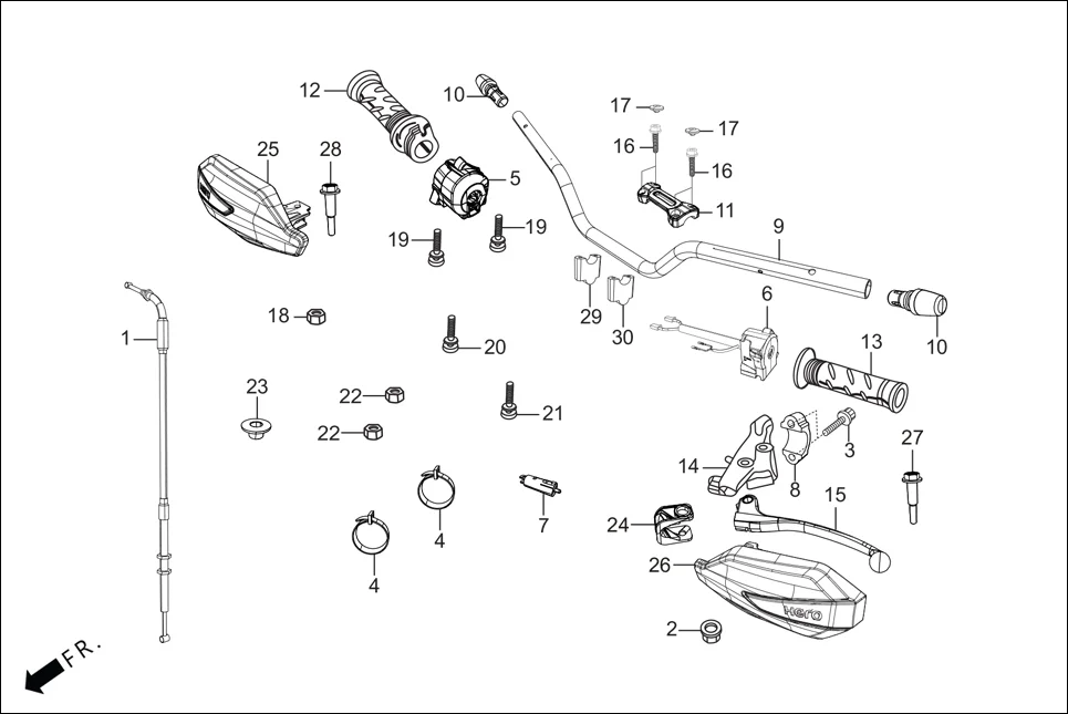 F-3B HANDLE &amp; HNDL COVER (HANDLE LEVER/SWITCH/CABLES) assembly diagram for Hero Xpulse 200 4V(July 2022)