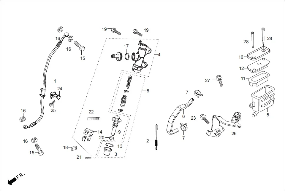 F-8 REAR BRAKE(MASTER CYL.) assembly diagram for Hero Xpulse 200 4V(July 2022)