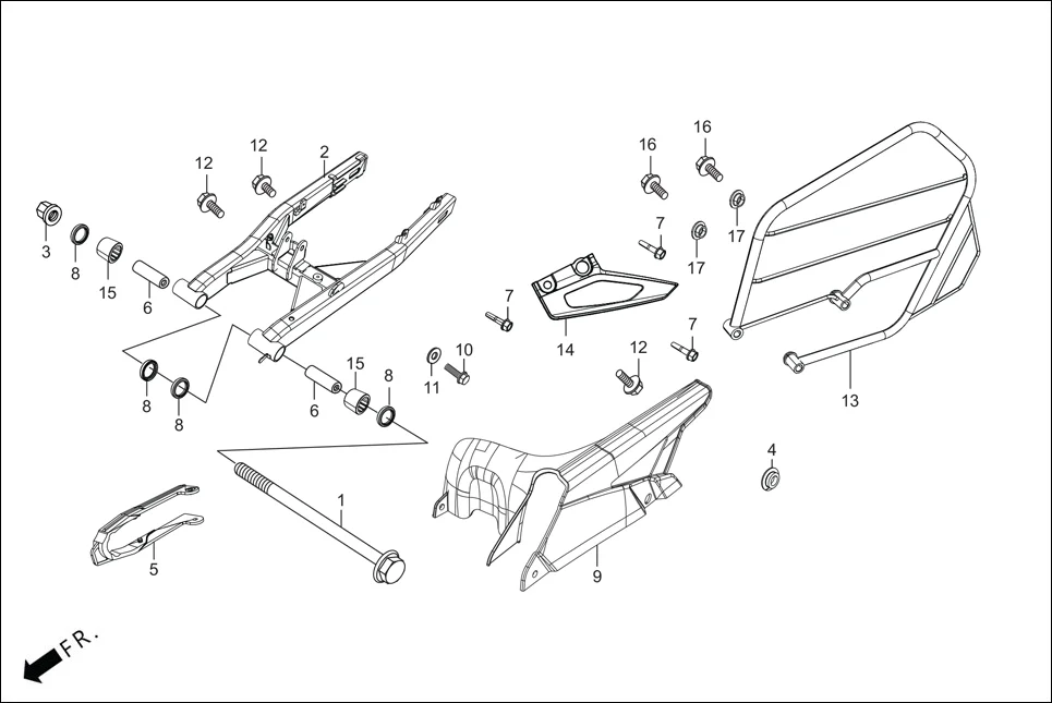 F-18A SWINGARM / GUARD SAREE / CHAIN CASE diagram showing 90111-187-000