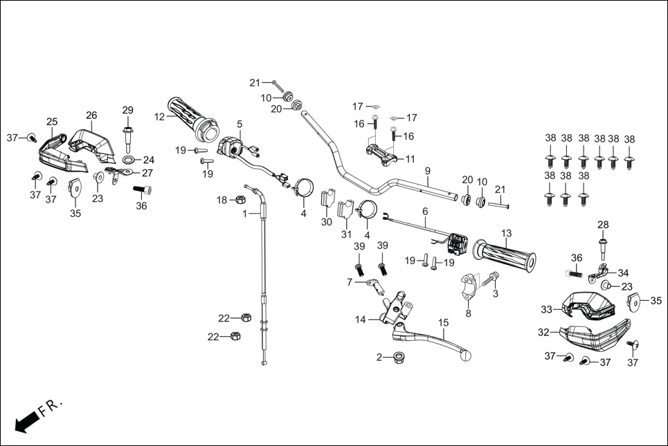 F-3B HANDLE &amp; HNDL COVER (HANDLE LEVER/SWITCH/CABLES) diagram showing 35330-ABW-L01