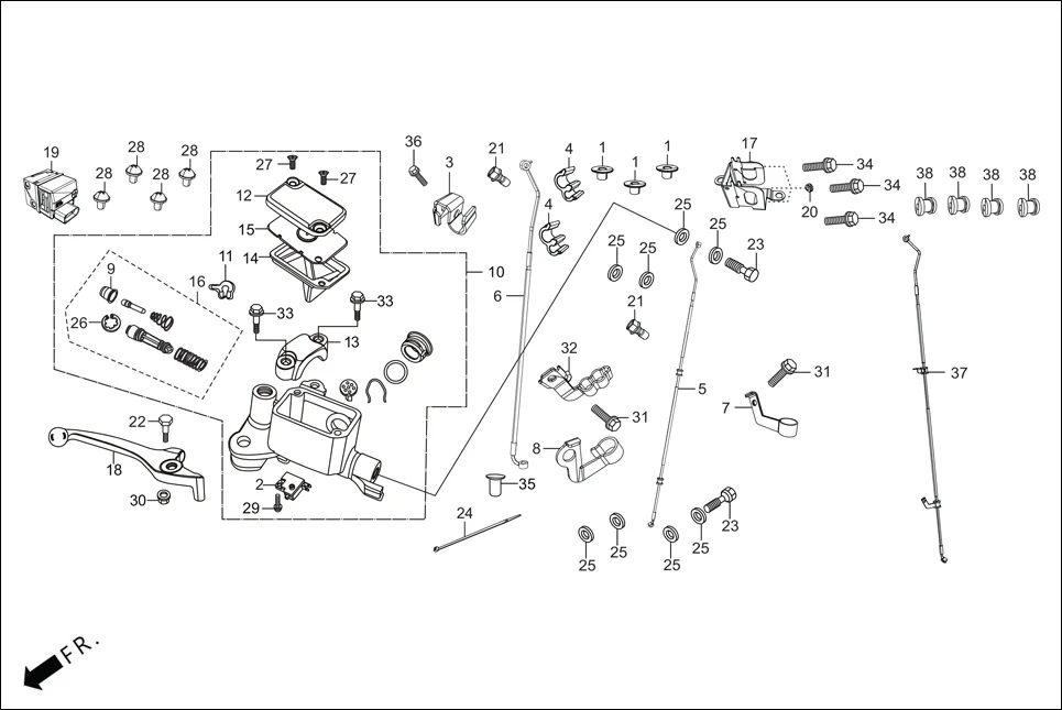 F-4A FRONT BRAKE (MASTER CYLINDER) (ABS) diagram showing 50207-ABW-100