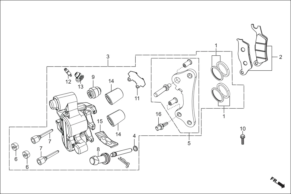 F-4B FRONT BRAKE (CALIPER ASSY ‘R’ FR.) diagram showing 43352-568-003L