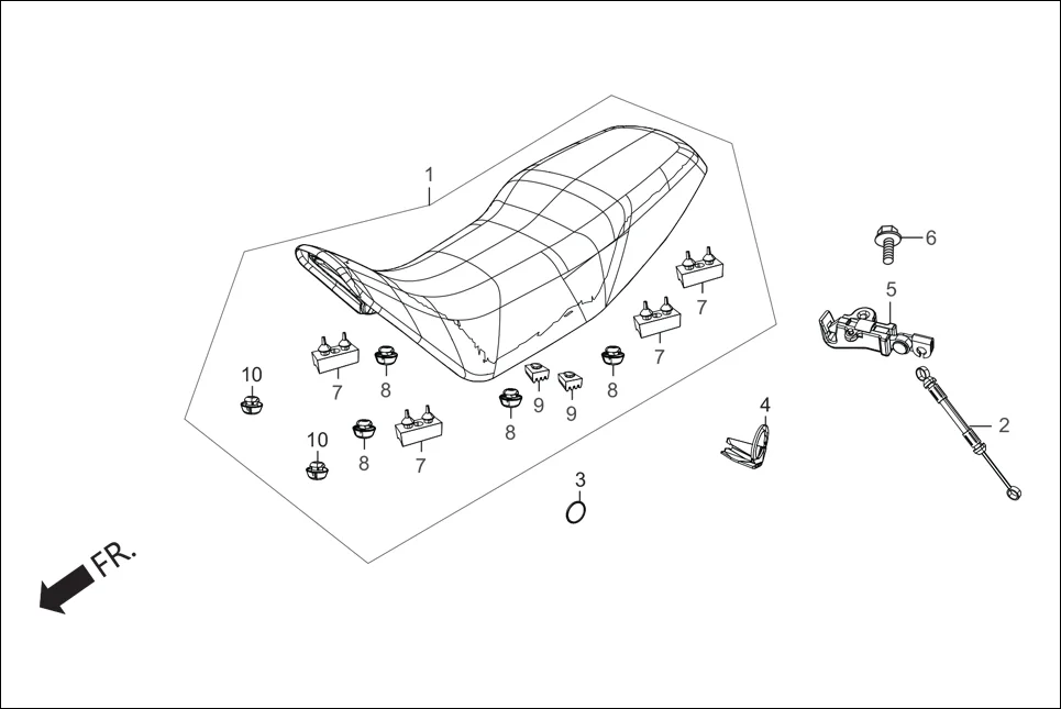 F-10 SEAT ASSY. assembly diagram for Hero XPULSE 200 OBDII 4V(April,2023)