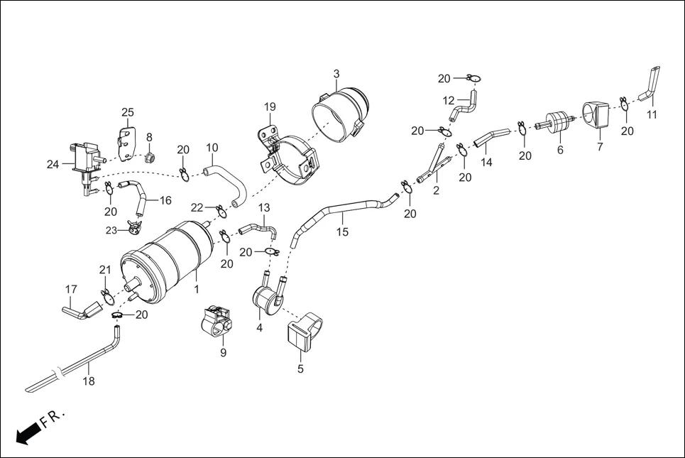 F-11A FUEL TANK (CANISTER ASSY.) assembly diagram for Hero XPULSE 200 OBDII 4V(April,2023)