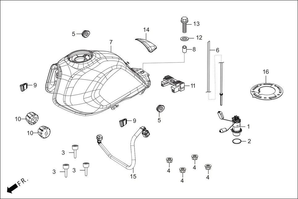 F-11_STAND FUEL TANK / FUEL UNIT assembly diagram for Hero XPULSE 200 OBDII 4V(April,2023)