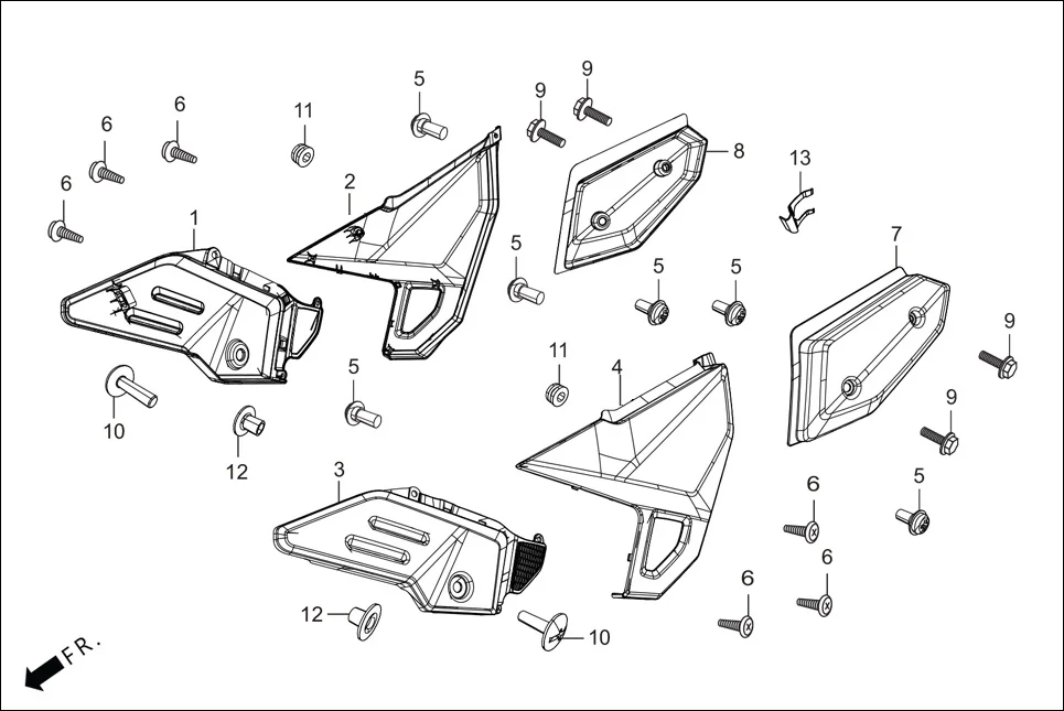 F-12_PRO SIDE COVER assembly diagram for Hero XPULSE 200 OBDII 4V(April,2023)