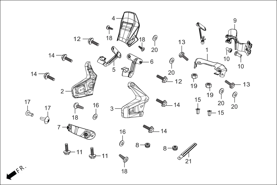 F-1A FAIRING (FR. VISOR/COWL/STAY) assembly diagram for Hero XPULSE 200 OBDII 4V(April,2023)