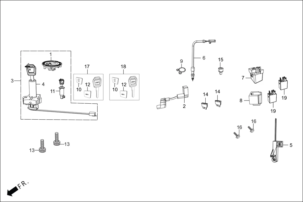 F-23 SWITCH ASSY./ RELAY / LOCK ASSY./ KEY BLANK assembly diagram for Hero XPULSE 200 OBDII 4V(April,2023)