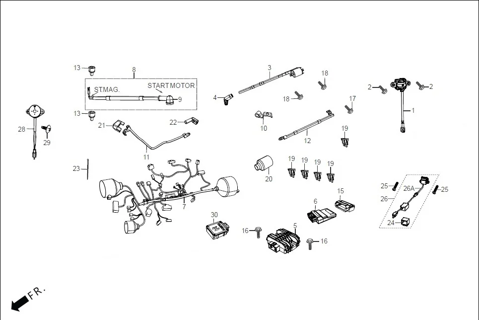 F-24_STAND ELECTRICALS (WIRE HARNESS/START CABLES) assembly diagram for Hero XPULSE 200 OBDII 4V(April,2023)
