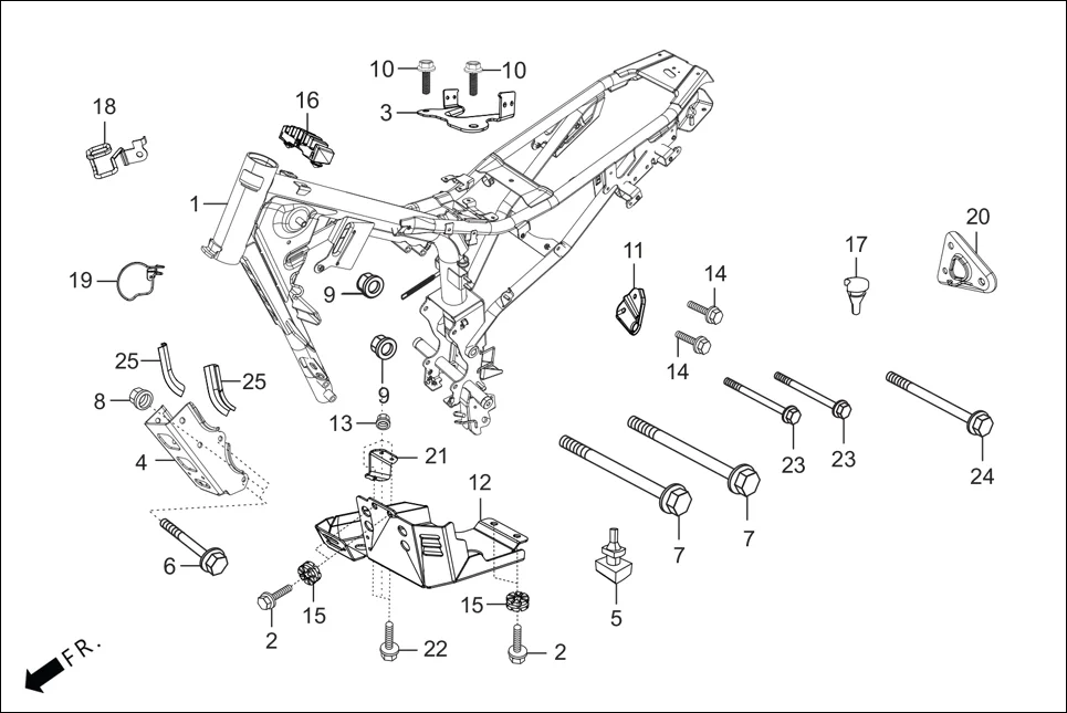 F-25 FRAME BODY assembly diagram for Hero XPULSE 200 OBDII 4V(April,2023)