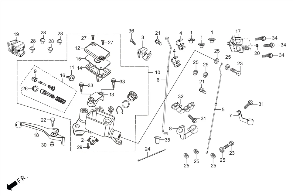 F-4A FRONT BRAKE (MASTER CYLINDER) (ABS) assembly diagram for Hero XPULSE 200 OBDII 4V(April,2023)