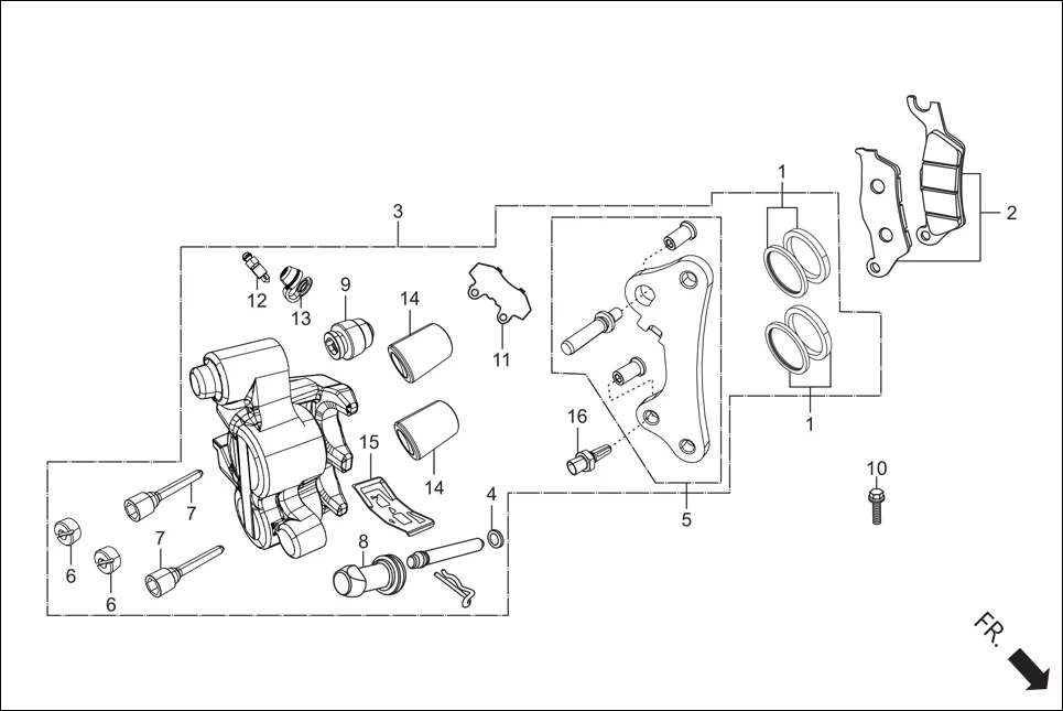 F-4B FRONT BRAKE (CALIPER ASSY ‘R’ FR.) assembly diagram for Hero XPULSE 200 OBDII 4V(April,2023)
