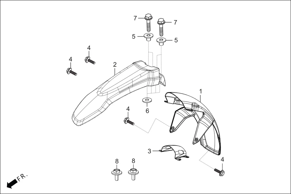 F-5_CONNECT FRONT FENDER assembly diagram for Hero XPULSE 200 OBDII 4V(April,2023)