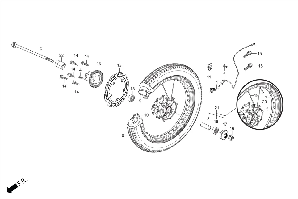F-7 FRONT WHEEL assembly diagram for Hero XPULSE 200 OBDII 4V(April,2023)
