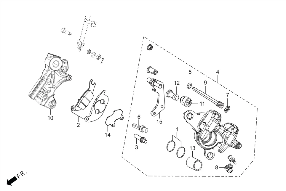F-8A REAR BRAKE (CALIPER ASSY. REAR) assembly diagram for Hero XPULSE 200 OBDII 4V(April,2023)