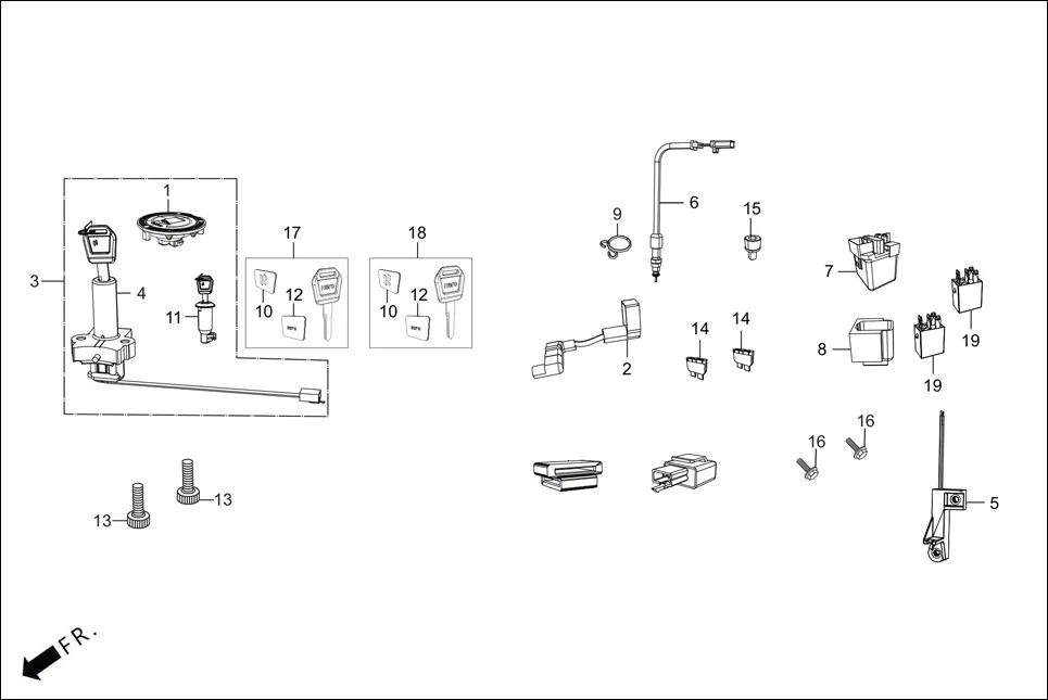 F-23_NON_CONN SWITCH ASSY./ RELAY / LOCK ASSY./ KEY BLANK assembly diagram for Hero XPULSE 200 4V(NOV.,2024)
