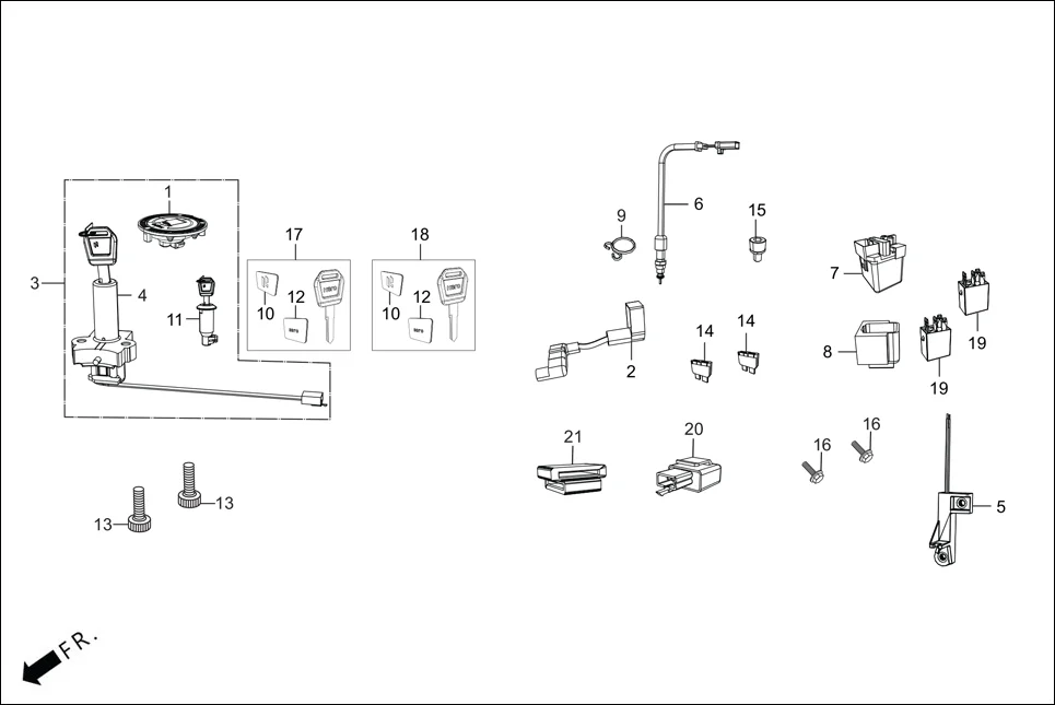 F-23_PRO_CONN SWITCH ASSY./ RELAY / LOCK ASSY./ KEY BLANK diagram showing 17620-ABW-L01