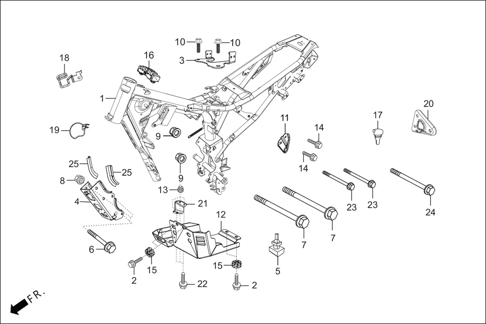 F-25 FRAME BODY assembly diagram for Hero XPULSE 200 4V(NOV.,2024)