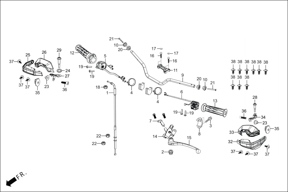 F-3B_NON_CONN HANDLE &amp; HNDL COVER (HANDLE LEVER/SWITCH/CABLES) assembly diagram for Hero XPULSE 200 4V(NOV.,2024)