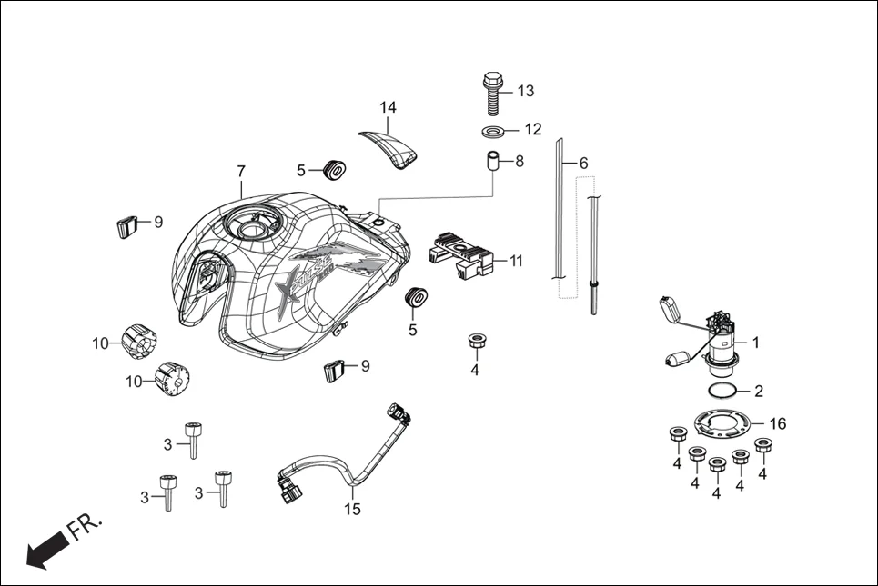 F-11 FUEL TANK / FUEL UNIT assembly diagram for Hero Xpulse 200 2V BSVI (Jun, 2020)