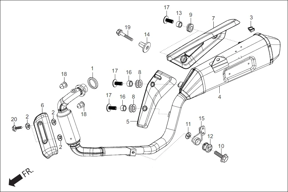 F-14 MUFFLER assembly diagram for Hero Xpulse 200 2V BSVI (Jun, 2020)
