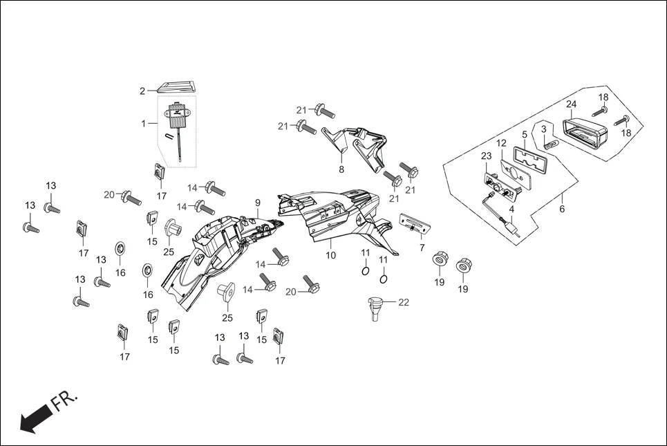 F-20 REAR FENDER assembly diagram for Hero Xpulse 200 2V BSVI (Jun, 2020)