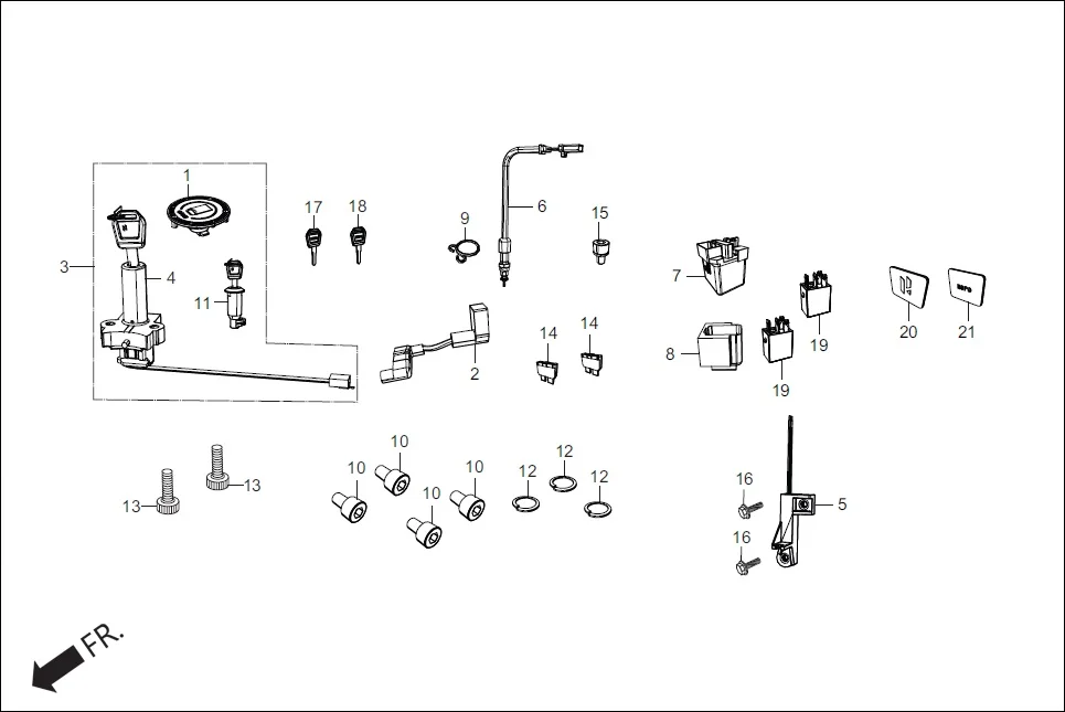 F-23 SWITCH ASSY./ RELAY / LOCK ASSY./ KEY BLANK assembly diagram for Hero Xpulse 200 2V BSVI (Jun, 2020)