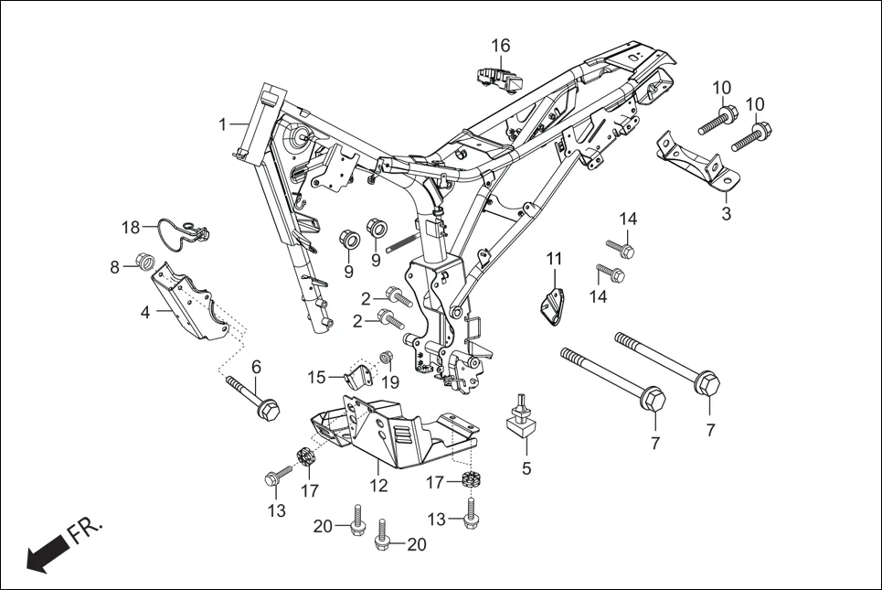 F-25 FRAME BODY assembly diagram for Hero Xpulse 200 2V BSVI (Jun, 2020)