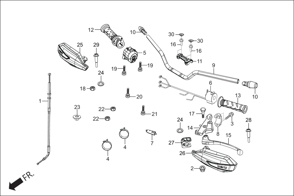 F-3B HANDLE &amp; HNDL COVER (HANDLE LEVER/SWITCH/CABLES) assembly diagram for Hero Xpulse 200 2V BSVI (Jun, 2020)