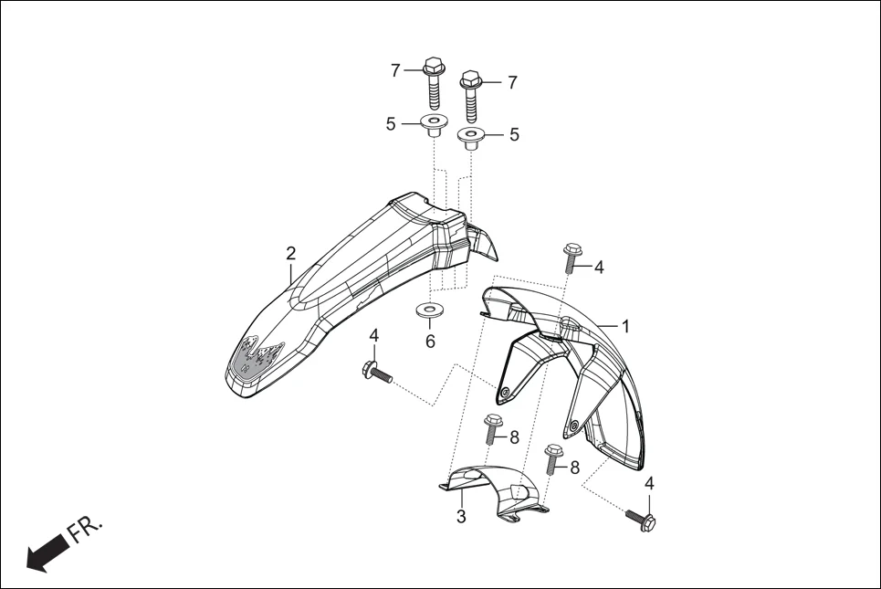 F-5 FRONT FENDER assembly diagram for Hero Xpulse 200 2V BSVI (Jun, 2020)