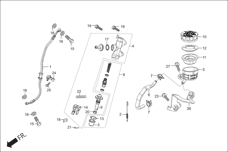 F-8 REAR BRAKE(MASTER CYL.) assembly diagram for Hero Xpulse 200 2V BSVI (Jun, 2020)