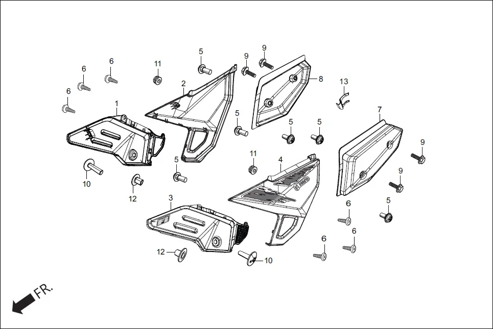 F-12 SIDE COVER assembly diagram for Hero Xpulse 200FI (May, 2019)