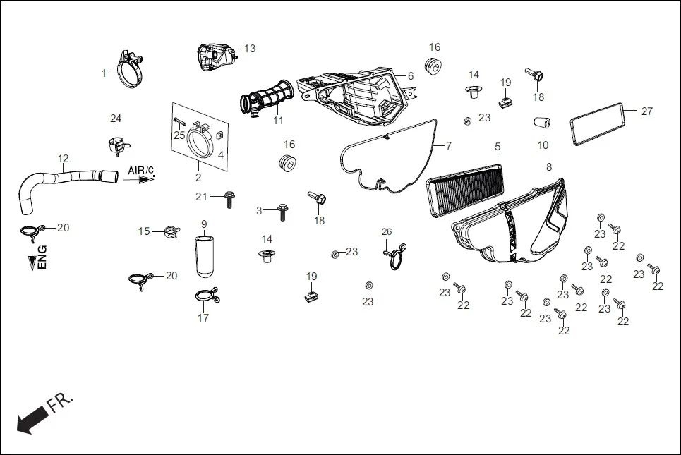 F-13 AIR CLEANER assembly diagram for Hero Xpulse 200FI (May, 2019)
