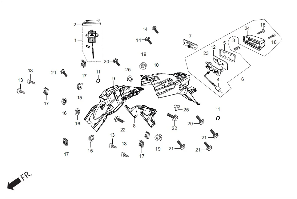 F-20 REAR FENDER assembly diagram for Hero Xpulse 200FI (May, 2019)