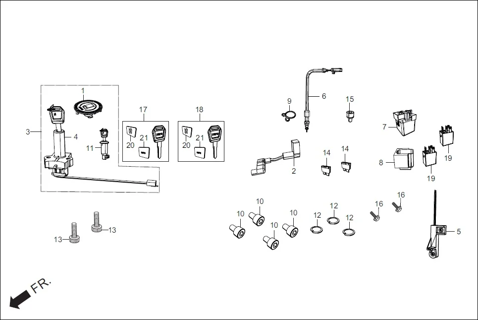 F-23 SWITCH ASSY./ RELAY / LOCK ASSY./ KEY BLANK assembly diagram for Hero Xpulse 200FI (May, 2019)
