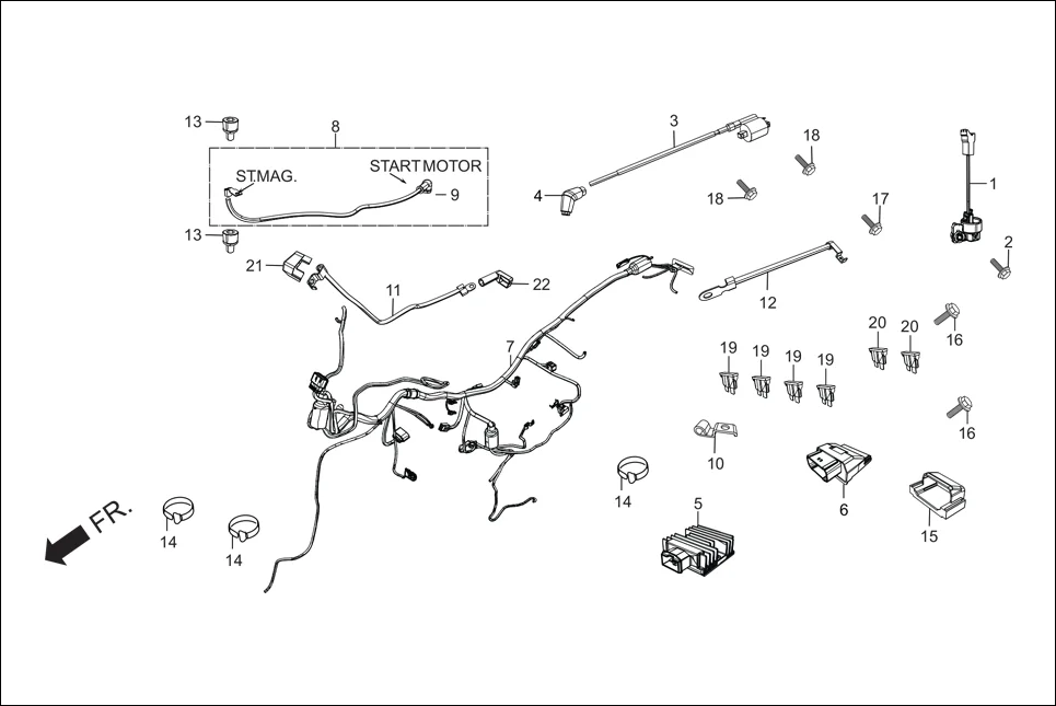 F-24 ELECTRICALS (WIRE HARNESS/START CABLES) assembly diagram for Hero Xpulse 200FI (May, 2019)