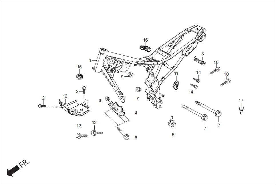 F-25 FRAME BODY assembly diagram for Hero Xpulse 200FI (May, 2019)