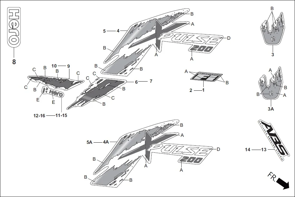 F-27 STRIPES/MARKS assembly diagram for Hero Xpulse 200FI (May, 2019)