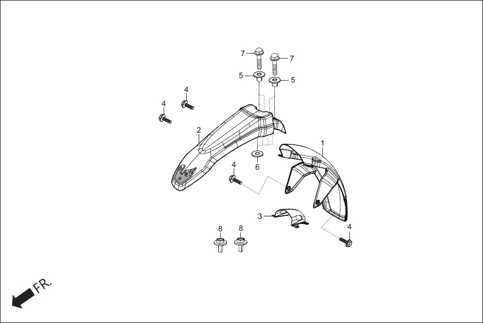 F-5 FRONT FENDER assembly diagram for Hero Xpulse 200FI (May, 2019)