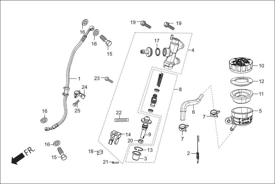 F-8 REAR BRAKE(MASTER CYL.) assembly diagram for Hero Xpulse 200FI (May, 2019)
