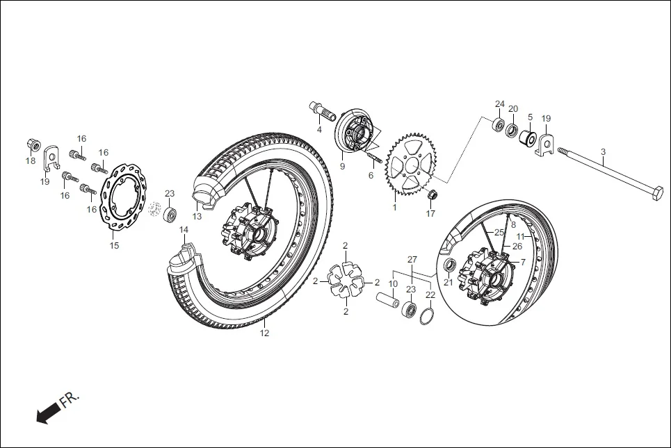 F-9 RR WHEEL / FLANGE ASSY. DRIVEN assembly diagram for Hero Xpulse 200FI (May, 2019)