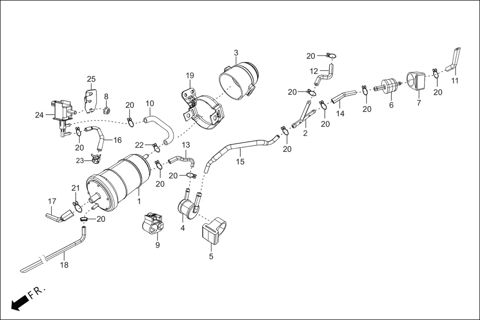 F-11A FUEL TANK (CANISTER ASSY.) assembly diagram for Hero XPULSE 200T OBD II(Jun,2023)