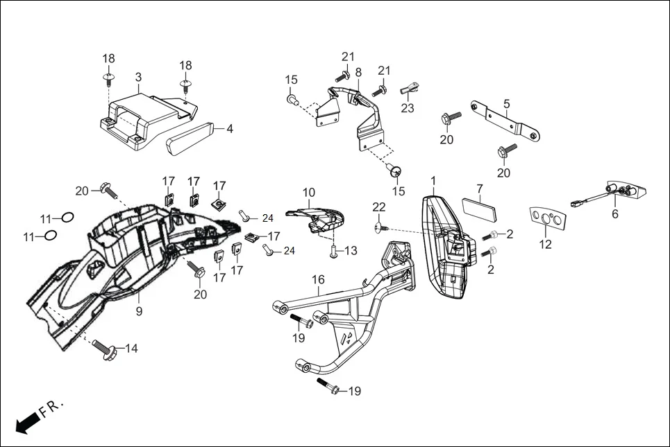F-20 REAR FENDER assembly diagram for Hero XPULSE 200T OBD II(Jun,2023)