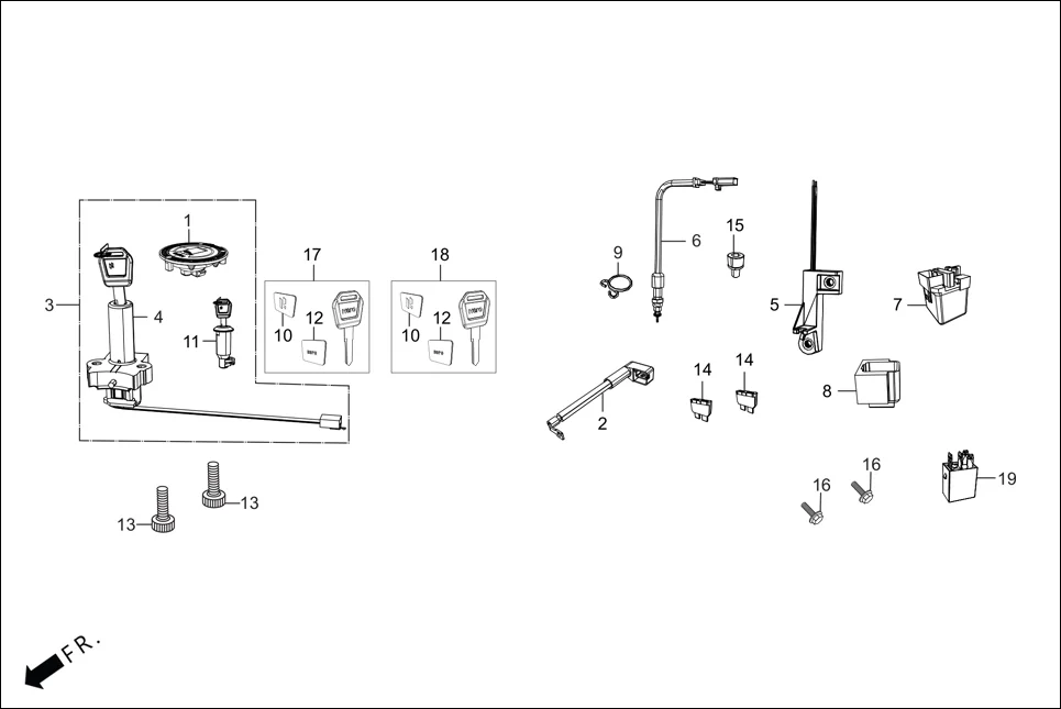 F-23 SWITCH ASSY./ RELAY / LOCK ASSY./ KEY BLANK assembly diagram for Hero XPULSE 200T OBD II(Jun,2023)