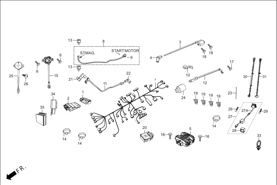 F-24-CONNECT ELECTRICALS (WIRE HARNESS/START CABLES) diagram showing 32642-RAA-000